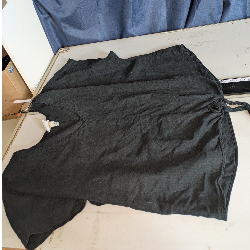 Ava & Viv Black Linen Blend V-Neck Tie Front Short Sleeve Top Plus Size XXL - Picture 5 of 7